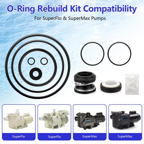 O-Ring Rebuild Repair Kit Compatible with Pentair SuperFlo, SuperMax Pool Pumps Parts, Includes US Seal PS-200 Shaft Seal, Water Slinger and O-Ring Lube, 2 Pump Union O-Rings, 2 Drain Plug O-Rings