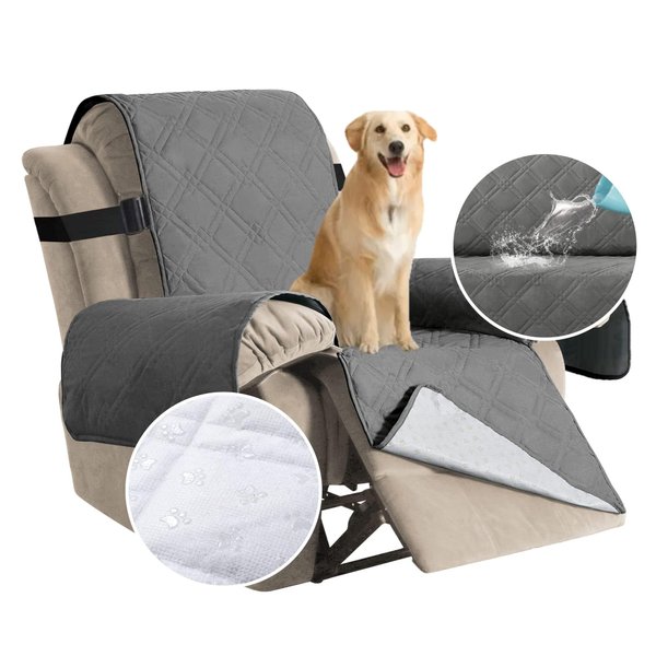 H.VERSAILTEX 100% Waterproof Recliner Chair Cover Non-Slip Reclining Slipcovers Washable Recliner Covers for Recliner Chair Furniture Protector with Elastic Straps for Kids, Pets (Recliner, Grey)