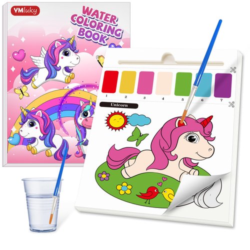 YMluky Water Color Paint Sets for Kids,No Mess Painting for Toddlers Activities,Magic Paint Set with 2 Brush, Arts and Crafts for Kids 4-8 (Unicorn)