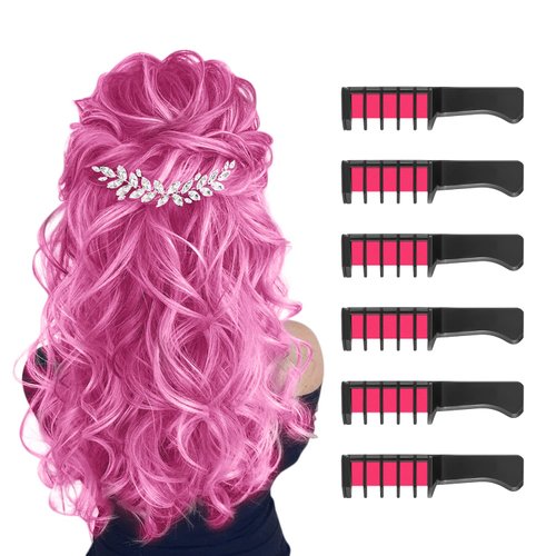 MSDADA Pink Hair Chalk - Temporary Bright Washable Hair Color Comb for Kids - Fluorescent