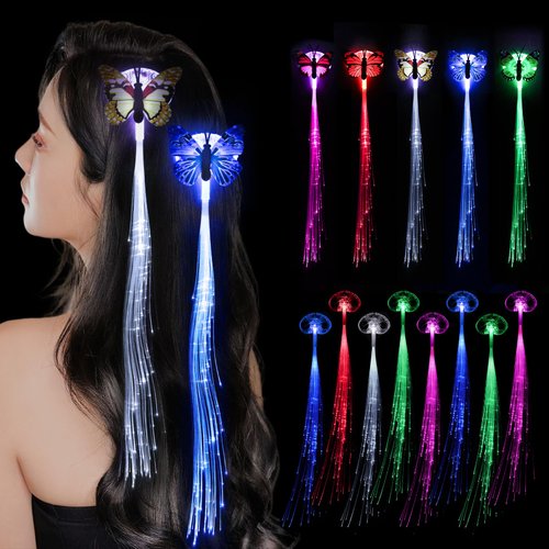 13 Pack Light Up Hair Clips - Christmas Glow in The Dark Party Supplies LED Hair Light Butterfly Clip for Women Girls,Fairy Hair extension for Neon Party Bar Dancing Outfit