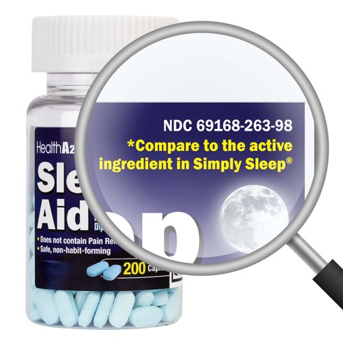 HealthA2Z Sleep Aid 200 Caplets | Diphenhydramine HCl 25mg | Regular Strength Sleeping Pills | Safe & Non-Habit-Forming
