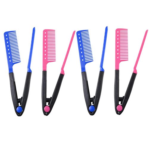 4 Pieces V-Shaped Straight Comb Women Hairdressing Styling Hair Straightening Comb Clamp Salon Hair Brush Combs For Women Girls Salon Home Use Rose Red＆Blue