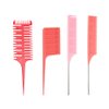 Fox Baby Comb, 4 Pcs Red - Highlighting Professional Styling Comb, Metal Rat Tail Teasing Comb, Dyeing Comb Foiling Comb for Home Hairstylist Barber Styling Weaving
