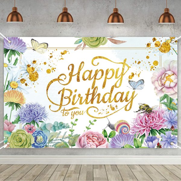 Flowers Birthday Party Backdrop Pink Flower Bush Garden Birthday Photography Background for Women Happy Birthday Party Backdrop Banner for Women Birthday Proposal Party Decoration Supplies