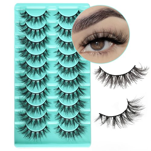 APCYUST Mink Lashes Wispy Eyelashes 10 Pair Natural Fake Lash Pack Fluffy Lashes False Short Strips Eyelash Reusable 3D Cat Eye Pestañas Cluster Set that Looks Like Extensions for Daily Makeup