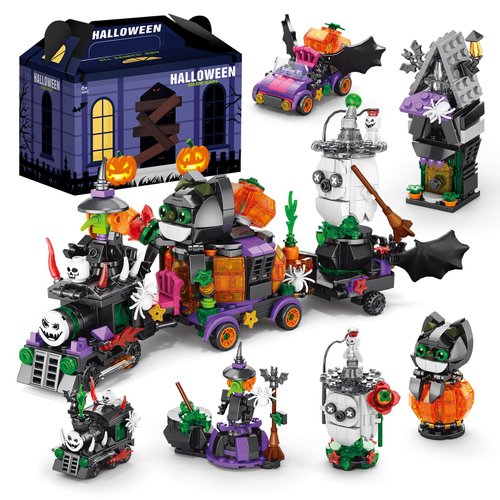qesfir Christmas Building Blocks Toys Set - Horror Monster Train Building Toys Kit for Kids Halloween Displayable Model Theme Party Thanksgiving Gift for Boy Girl