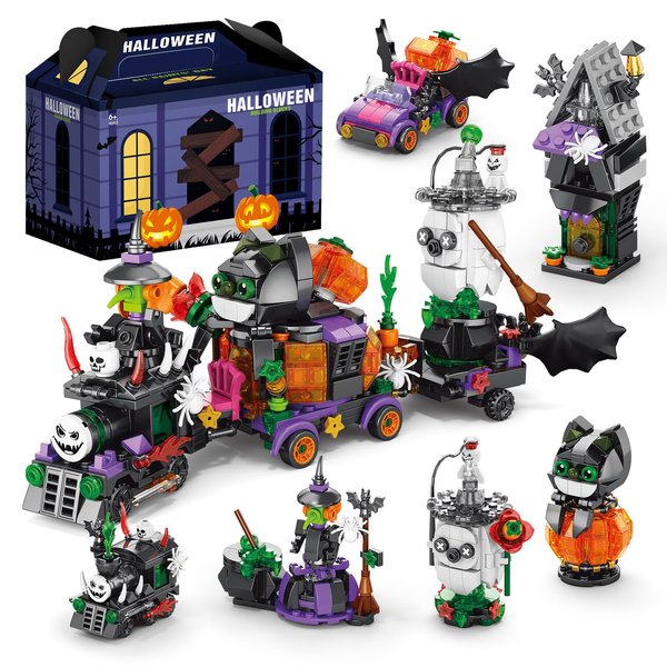 qesfir Christmas Building Blocks Toys Set - Horror Monster Train Building Toys Kit for Kids Halloween Displayable Model Theme Party Thanksgiving Gift for Boy Girl
