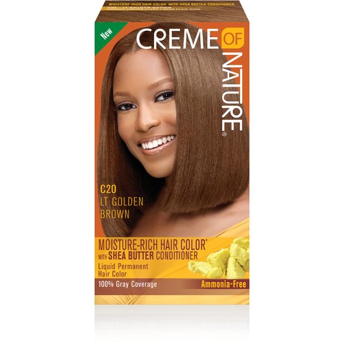 Moisture Rich Liquid Hair Color by Creme of Nature, C20 Light Golden Brown, with Shea Butter Conditioner, 1 Application
