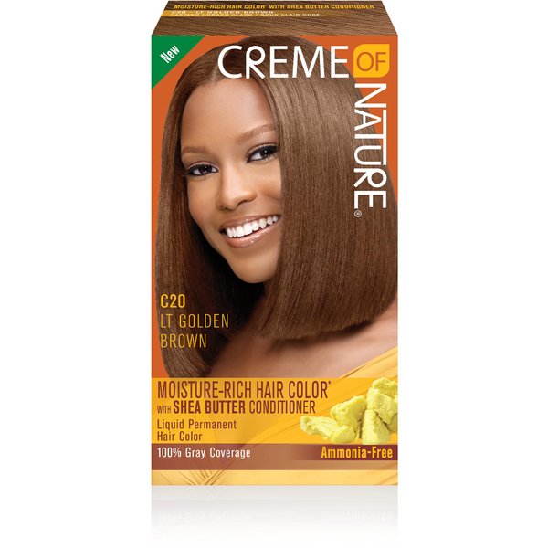 Moisture Rich Liquid Hair Color by Creme of Nature, C20 Light Golden Brown, with Shea Butter Conditioner, 1 Application