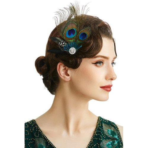 BABEYOND Hair Clip Peacock Feather with Rhinestones, 1920s Peacock Flapper Fascinator, One Size F...