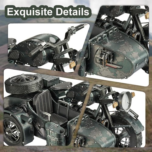 Piececool 3D Puzzles for Adults, Motorcycle with Sidecar Metal Model Building Kits for Family Time, Side Car DIY Assembling Arts and Crafts Best Birthday Gifts