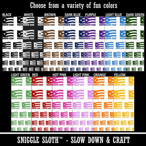 Puerto Rico with Waving Flag Cute Temporary Tattoo Water Resistant Fake Body Art Set Collection - Black (One Sheet)