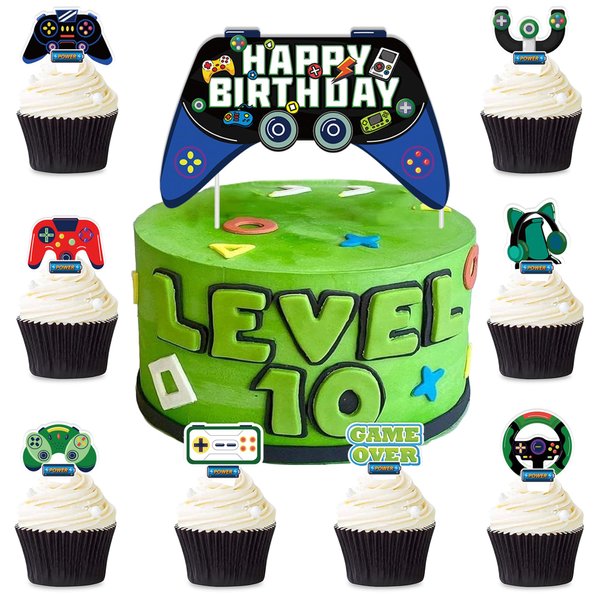 Video Game Cake Topper 73 PCS Video Game Cake Decoration, Game Themed Birthday Party Supplies for Game Fans, Kids and Men