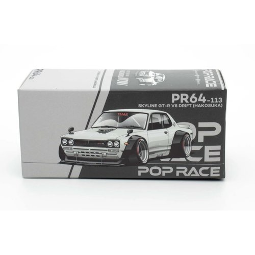 POP RACE Model Car Compatible with Nissan Skyline GT-R V8 Drift (Hakosuka) White 1/64 Diecast Model Car PR640113