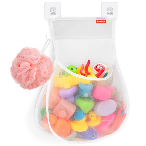 UNEEDE Wall Mounted Bath Toy Storage Holder,2 Gallons Bathtub Toy Storage Organizer,Mesh Shower Caddy For Bathtub Toy Organizer And Storage,Quick Dry Bath Toy Organizer,Bath Toy Holder