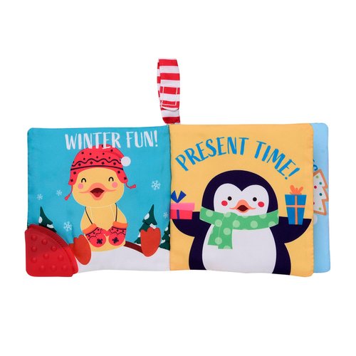 My First Christmas Soft, Crinkle Activity Book with Silicone Teether and Travel Strap, Santa, Green (5 1/2 inch Square)