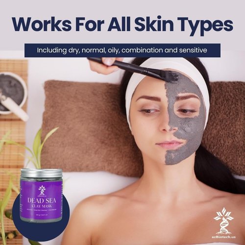 AZ BIOTECH Dead Sea Clay Mask for Face and Body - Natural Skin Care for Women and Men - Best Facial Cleansing Clay, Anti Acne, Deep Skin Cleanser, Pore Reducer - 8.8 fl. Oz