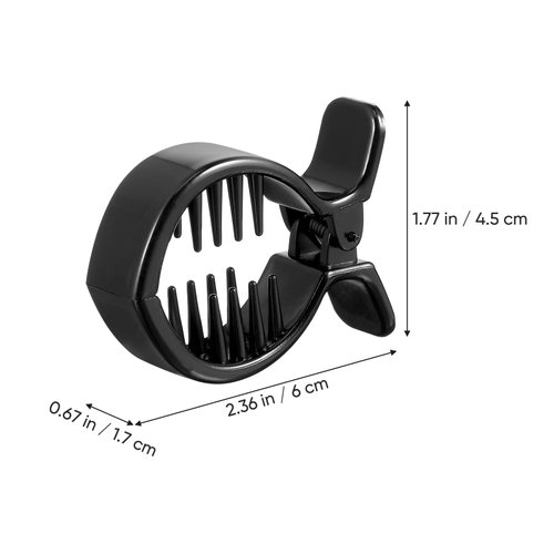 Beatifufu 2Pcs Black Round Inner Toothed Hair Clip Fish Tail Clip Ponytail Holder Strong Tension Hair Claw for Secure Styling and Everyday Use