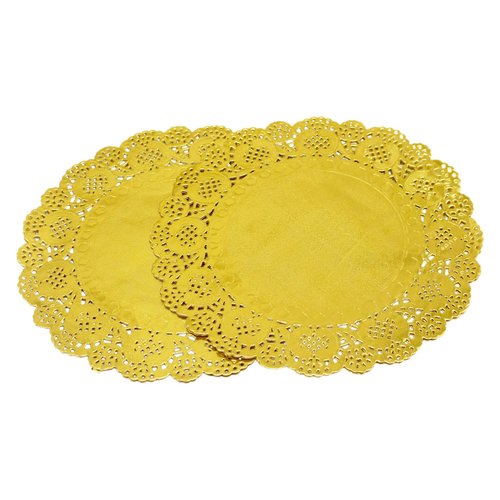AMKOSKR 100 Pcs 12 Inch Round Lace Gold Paper Doilies Gold Foil Paper Placemats Doily Paper Pad for Cakes Crafts Party Weddings Tableware Decor