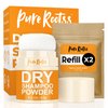 PureRootss Dry Shampoo Powder and Refill X2, Unscented, Non Aerosol, For Dark and Blonde Hair, Hair Volumizing, Mattifying Root, Travel Hair Styling Powder & Fuller Looking Refreshing