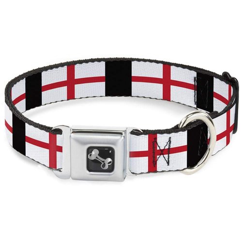 Buckle-Down Dog Collar Seatbelt Buckle England Flags 15 to 26 Inches 1.0 Inch Wide, Multicolor, DC-W30519-L