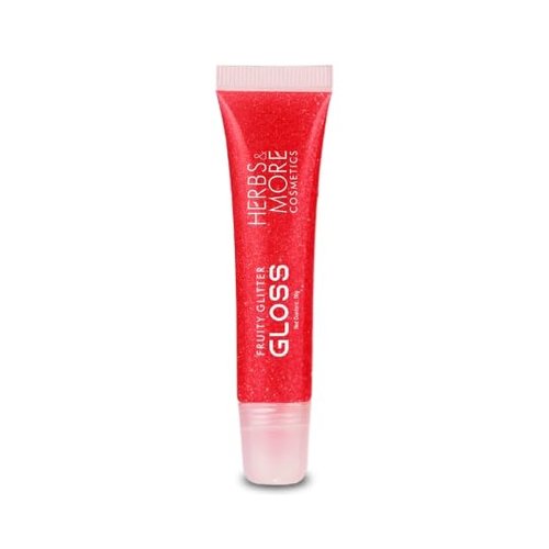 Herbs & More Cosmetics Fruity Lip Gloss Glitter – High Shine, Long-Lasting Moisture, Lightweight Non-Sticky Formula for Sparkling Lips - 10ml (Raspberry, 10ML)
