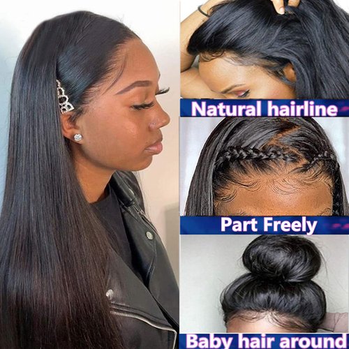 18 Inch Lace Front Wigs Human Hair Brazilian Straight Human Hair Wigs for Black Women 13x4 Lace Frontal Wigs Pre Plucked Natural Hairline with Baby Hair Natural Black