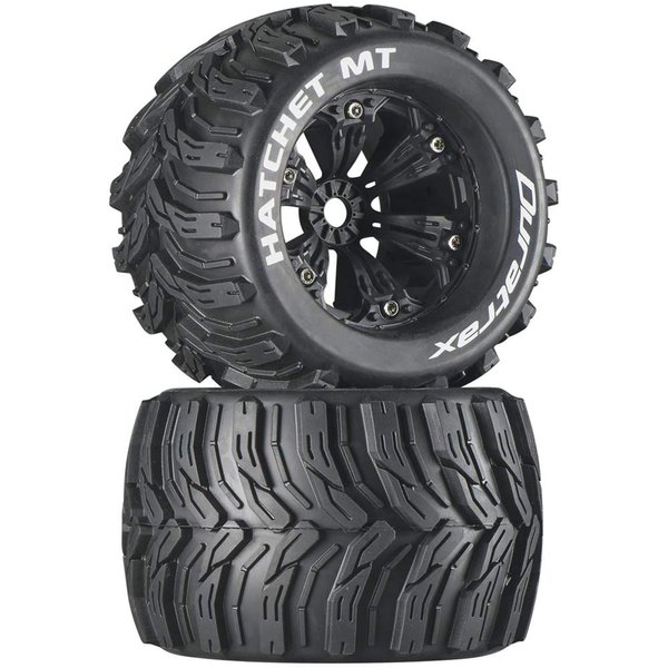 Duratrax Hatchet MT 3.8" RC Monster Truck Tires with Foam Inserts, CS Sport Compound, Mounted on 1/2" Offset Black Wheels (Set of 2)