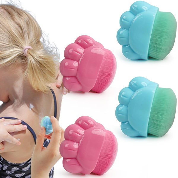 4Pcs Sunscreen Applicator for Kids, Sunblock Buddy Brush Applicator with Protective Case, Sun Lotion Applicator Sun Cream Brush Set for Outdoor Travel(Blue+Rose)