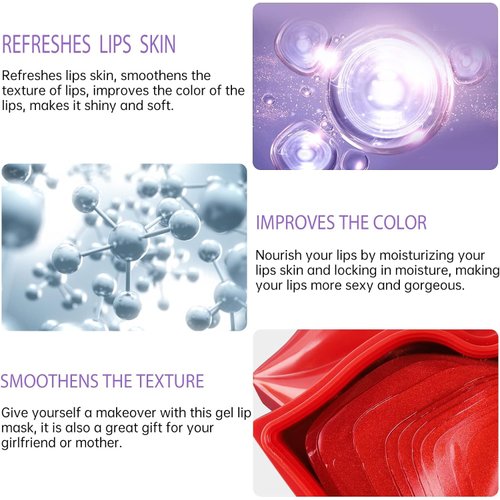 VEZE Lip Masks, Collagen Lip Mask 20 Pcs, Lip Mask for Dry Lips, Lip Masks Skincare, Crystal Lip Pads for Moisturizing, Anti-Wrinkle, Anti-Aging, Firms and Hydrates Lips Red