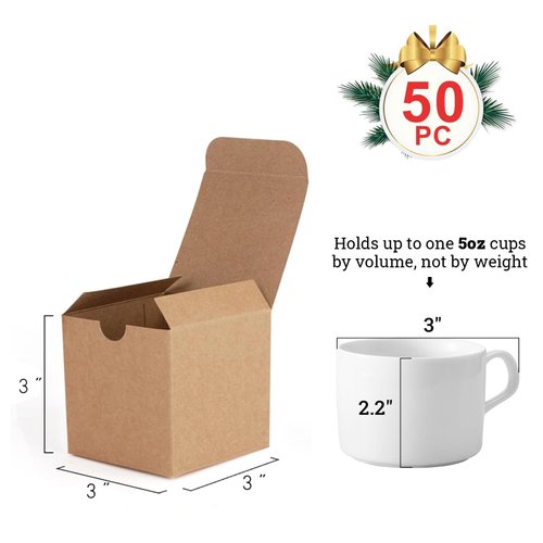 MESHA 50PC Brown Gift Box 3x3x3'' Small Cardboard Gift Boxes with Lids, Bridesmaid Proposal Gifts Box, Bridal, Cupcake Box, Groomsmen Proposal Box