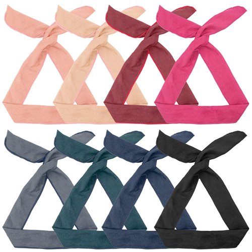RP Remarkable Power, 8 Pack Solid Color Twist Bow Headband Rabbit Ear Bow Head Wrap Hair Holder Wire Headbands for Women
