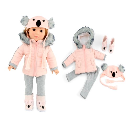Emily Rose 18 Inch Doll Clothes | 4-PC 18" Doll Winter Snow Jacket Coat Koala Outfit Gift Set, Includes Knit Hat and 18-in Doll Boots (Mom's Choice Award Winner!) | Compatible with Most 18-in Dolls