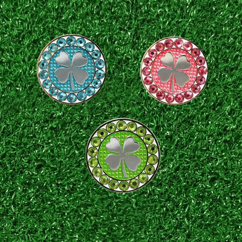 Myartte Golf Ball Markers Crystal Ball Markers Fit Magnetic Golf Hat Clips and Magnetic Divot Tools (clover-white)