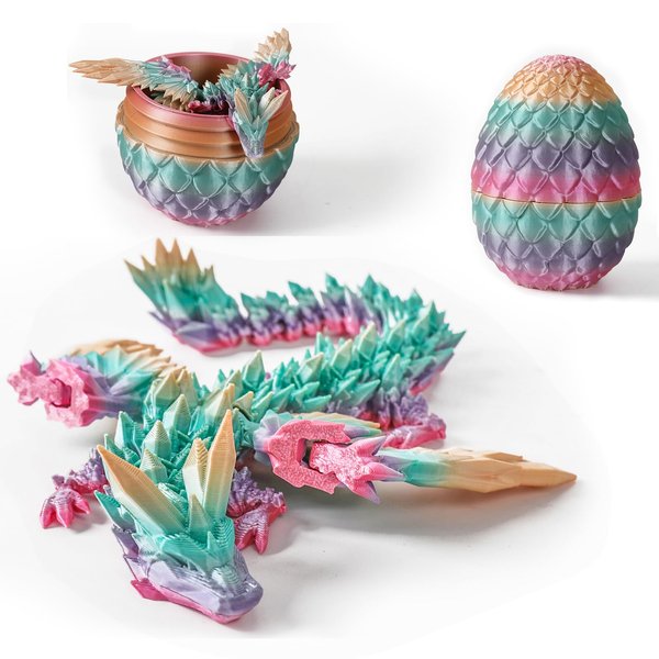 Lyxaof 3D Printed Dragon Egg Crystal 3D Dragon Fidget Toys for Adult Articulated Dragon Egg Posable Surprise Dragon Gifts for Home Office Desk Decor