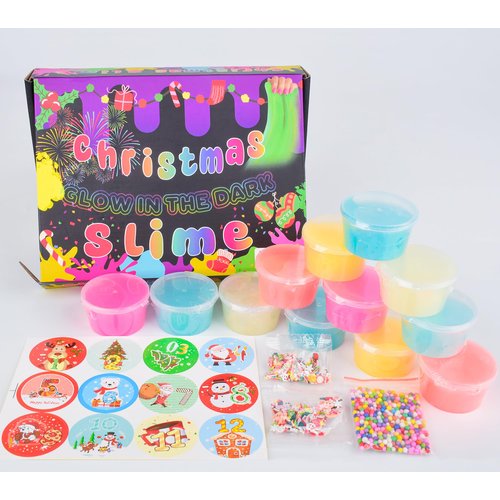 Christmas 12 Pack Glow in The Dark Slime, Slime Advent Calendar 2024, Christmas Slime Kit for Girls and Boys, Soft, Non-Sticky, Birthday Gifts Party Favors for Kids, Christmas Stocking Stuffers