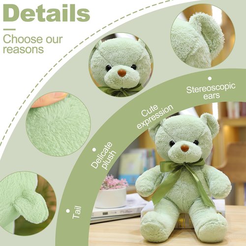 VYUSIT Green Teddy Bear Stuffed Animals 13.4" Soft Cuddly Stuffed Plush Teddy Bear Cute Plush Toys for Birthday Christmas New Year Valentine’s Day Wedding Party