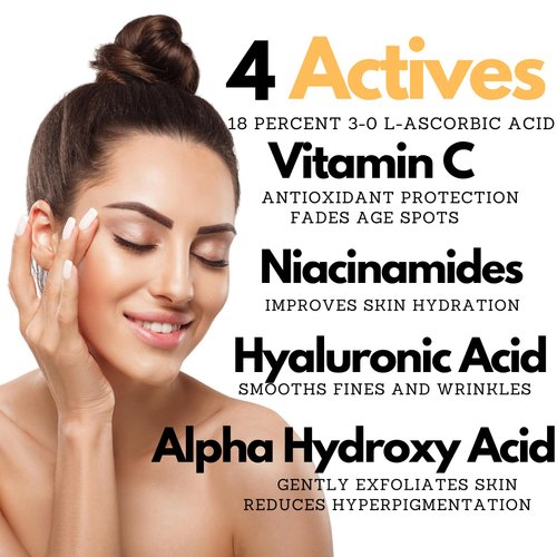 18% Pure Vitamin C For Face Serum | Hyaluronic Acid | Niacinamides | Even Skin Tone Moisturizer | Smooths Fine Lines with Deep Hydrating Formula 1Fl Oz
