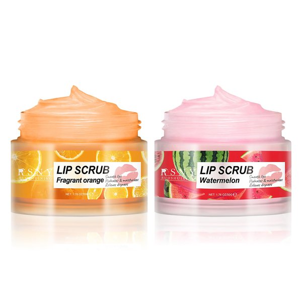 2 PACKS Lip Scrub, Deep Moisturizing, Nourishing Lips, Gentle Exfoliating And Moisturizing Lips, Home Lip Care For Men And Women Dark Lip Corrector, 1.76 fl oz, Watermelon & Orange