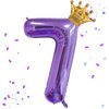 40 Inch Purple Number 7 & Mini Crown Balloon for Birthday Party Decorations, 7th Birthday Party Decorations Purple Theme Party Balloons Decorations Supplies