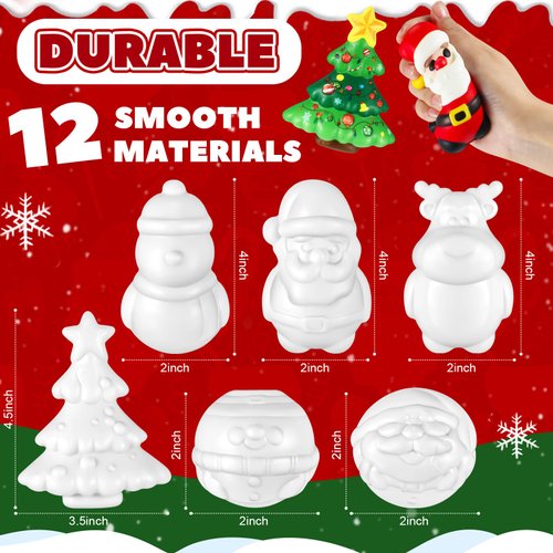 Poen 12 Packs DIY Christmas Party Craft Christmas Slow Rise Squeeze DIY Soft Toy for Kids Xmas Painting Crafts Party Favors Supplies Christmas Stocking Stuffer for Kid Xmas
