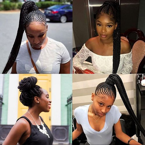 VAVANGA Box Braided Drawstring Ponytail - 26 Inch Long 3X Box Braids Ponytail Hairpiece Clip-in Braiding Drawstring Ponytail Crochet Braided Hair Extensions for Black Women(#1, 26”)
