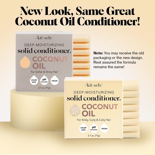Kitsch Coconut Oil Deep-Moisturizing Hair Conditioner Bar | Made in US | Eco-friendly Daily Conditioner for Dry Hair | Nourishes & Restores Damaged Hair for Less Breakage | Paraben Free, 2.7 oz