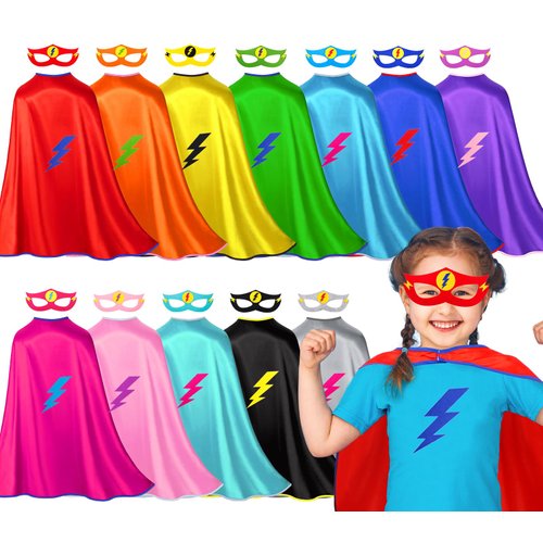 iROLEWIN Star Superhero-Capes and Masks for Kids Party Favors - 12 Bulk Pack Super-Hero Dress-Up Costumes for Girls Boys Play Gifts