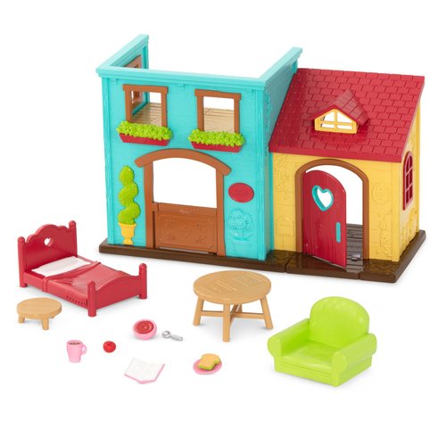 Li’l Woodzeez – Li'l Nextdoor Neighbors Townhouse Set - 12 Pcs Dollhouse Playset Including Furnitures, Accessories & Pretend Play Food - Gift Toy for Kids Age 3+