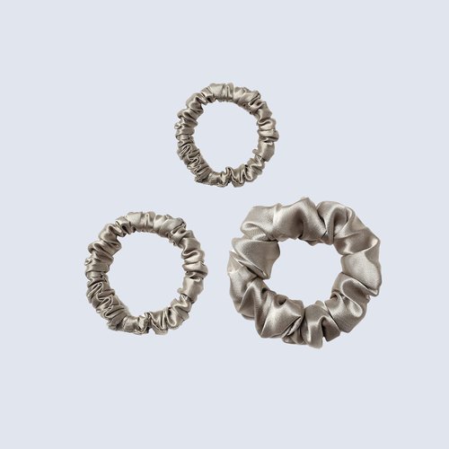 ZIMASILK 100% Mulberry Silk Hair Scrunchies-Standard, Small, Mini-Best for Women and Girls’Hair 19 Momme Elastic Hair Bands for Ponytail Holder Gentle And No hurt (3 Sizes, Taupe)
