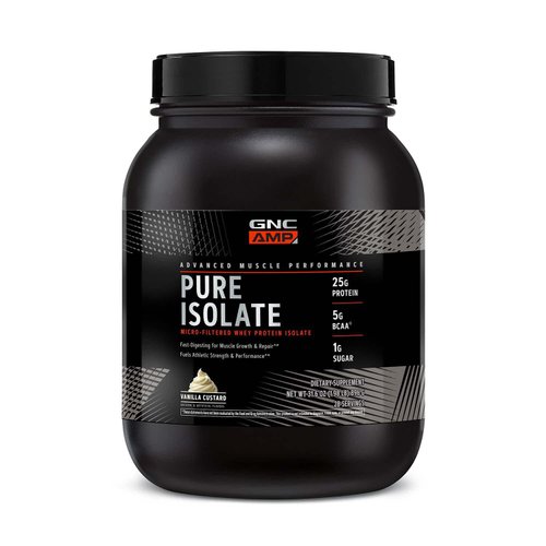 GNC AMP Pure Isolate Protein Powder| 25g Whey Protein Isolate with 5g BCAA | Fuels Athletic Strength, Performance, and Muscle Growth | Vanilla Custard | 28 Servings