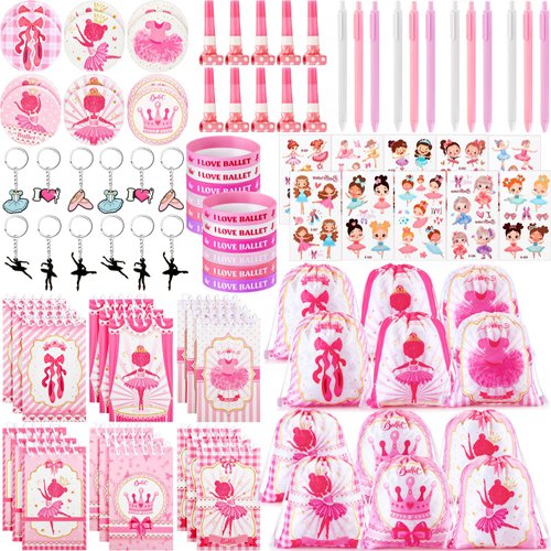 Yeaqee 98 Pcs Ballerina Party Favors Include Ballet Drawstring Backpacks Silicone Bracelets Keych...