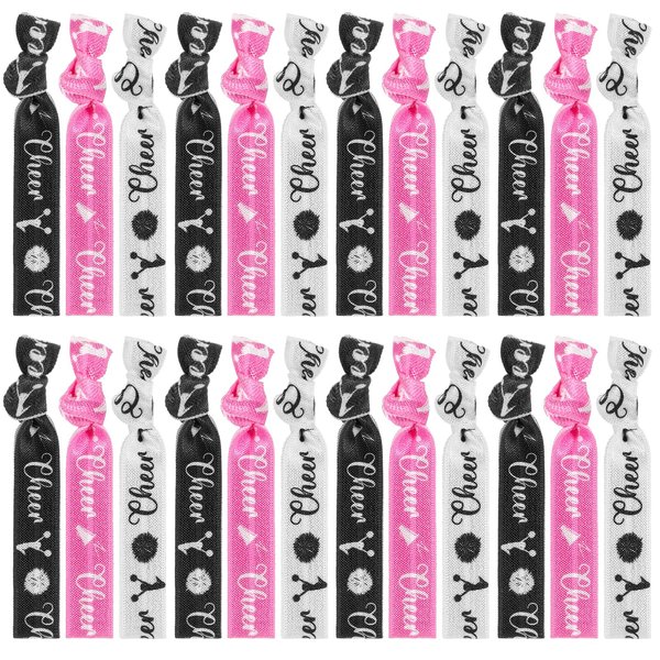 Hanaive 24 Pcs Cheerleader Gifts Cheer Bracelets Cheer Hair Ties Cheerleading Hair Ties Elastic Cheer Hair Accessories Cheerleader Ponytail Holder Wristbands for Girls Women Teams (Black, White, Pink)